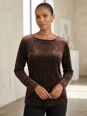 Dialogue M Velvet Burnout Top Brown Black Paisley Whimsigoth 90s Fairy Grunge